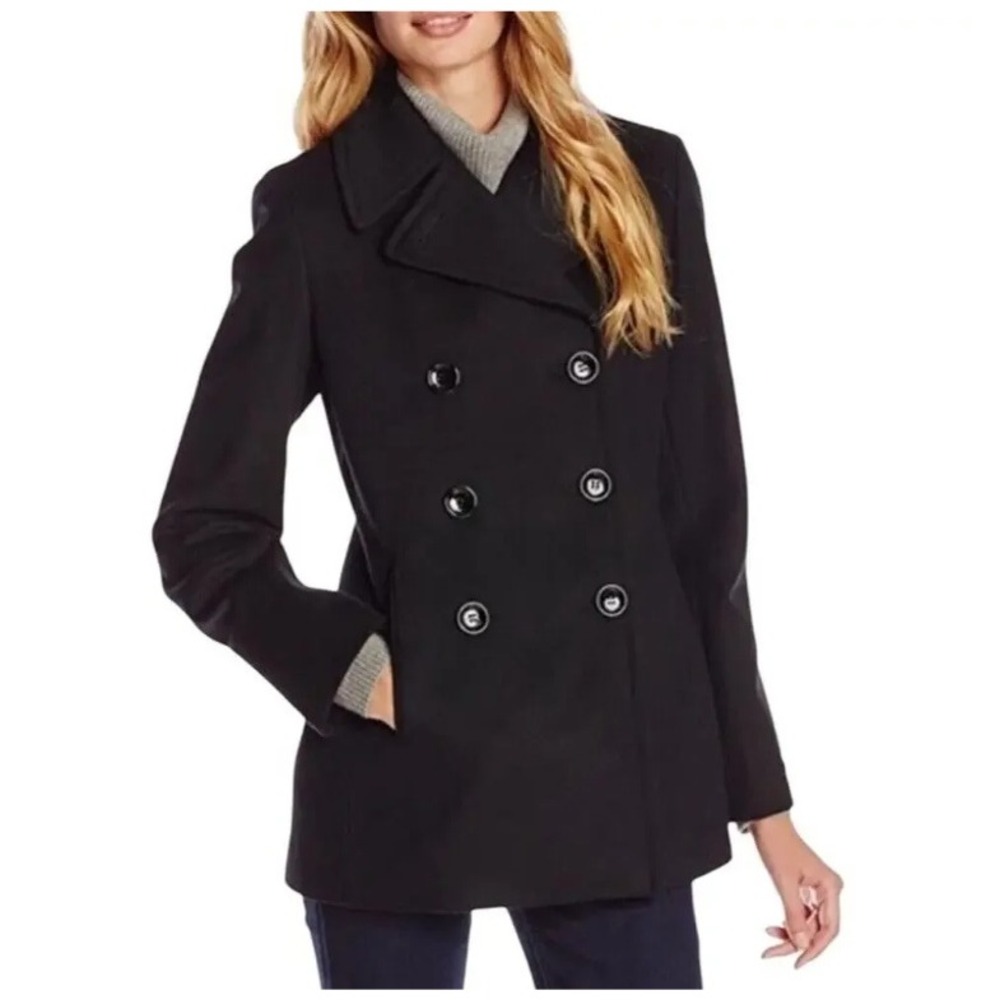 Calvin Klein Wool Cashmere Blend Double-Breasted Peacoat Black 14